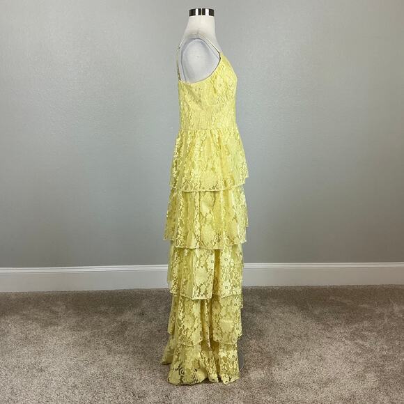 Colorful Yellow Lace Evening Gown Size 10 LAUNDRY Sleeveless Tiered Skirt Formal - Picture 3 of 13